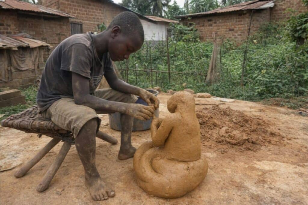 Ce garçon de 11 ans sculpte Dolisie en argile brute